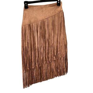 Fringe Skirt size S Women Tan Southwestern Western Boho Faux Suede Do Be NWT